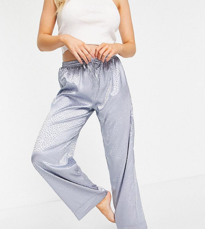 Asos Design Petite Mix & Match Satin Animal Jacquard Pants In Blue-blues