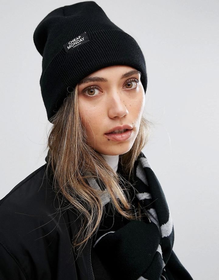 Cheap Monday Logo Tab Beanie In Black - Black