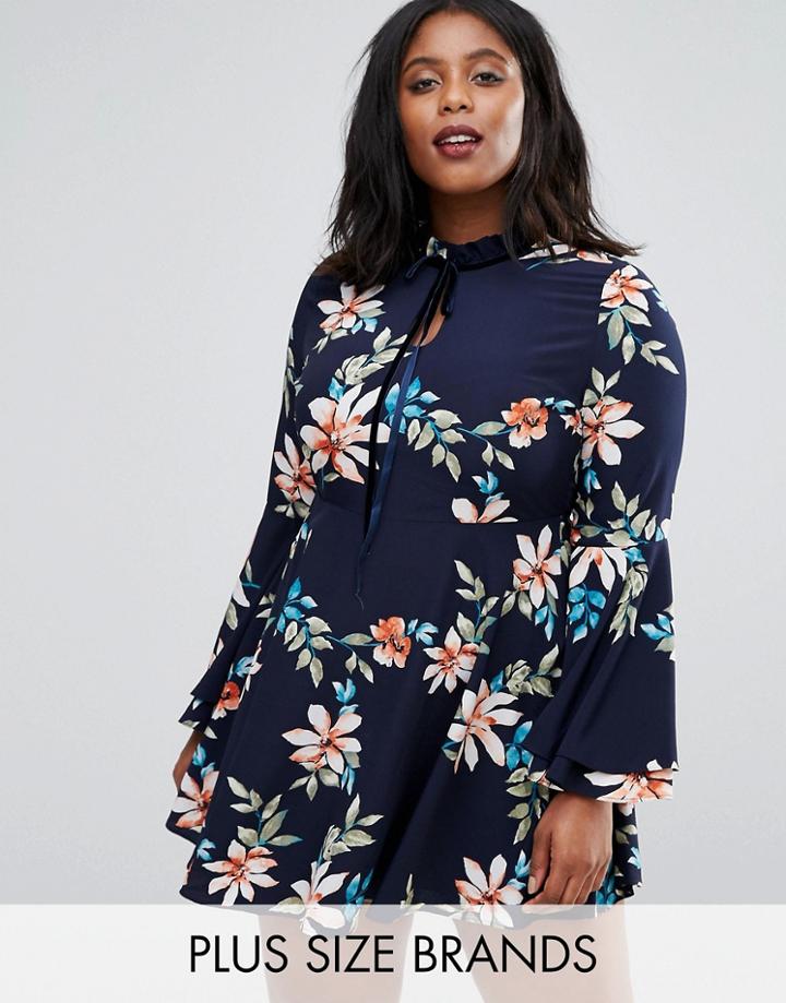 Alice & You Floral Skater Dress With Fluted Sleeve - Multi