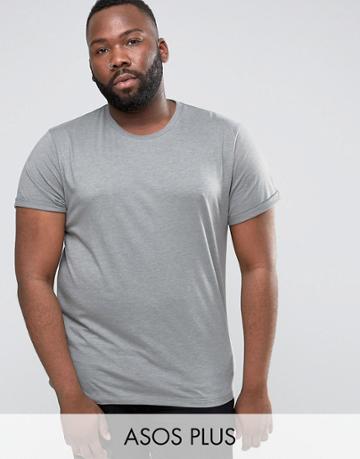Asos Plus T-shirt With Roll Sleeve In Blue Marl - Black