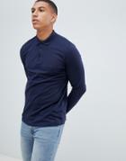 Asos Design Long Sleeve Jersey Polo In Navy