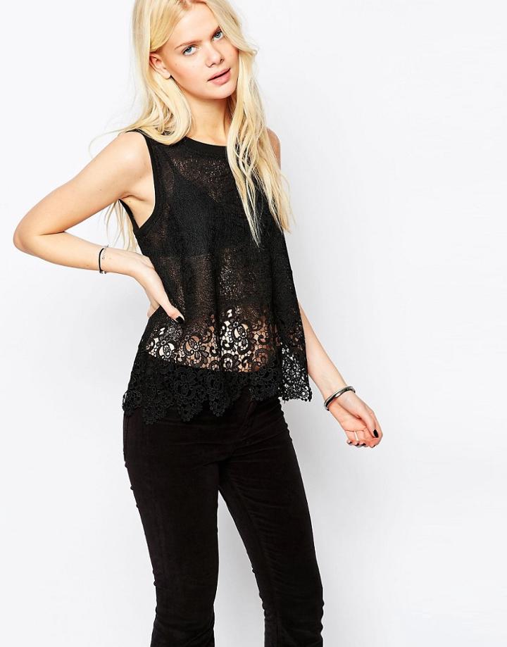 Japonica Lace Sleeveless Top - Black