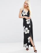 Asos Wrap Cami Maxi Dress In Oversized Floral Print - Multi