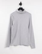 River Island Long Sleeve Slim Ribbed Roll Neck Sweater In Gray-grey