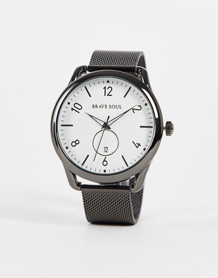 Brave Soul Stainless Steel Mesh Strap Watch In Gunmetal-silver