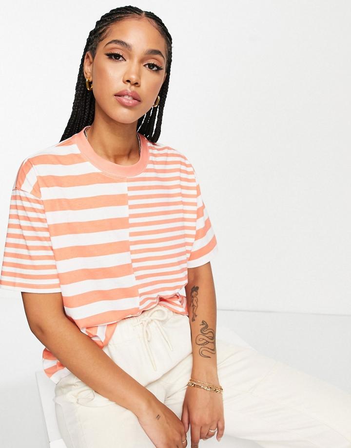 Topshop Mono Mixed Stripe Boxy Tee In Orange-multi