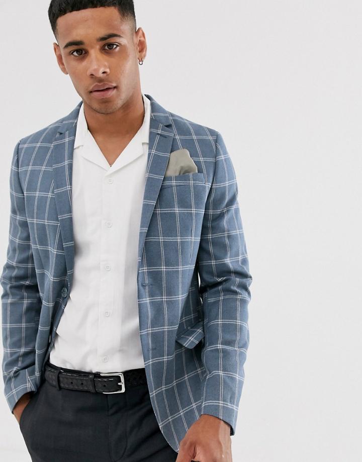 River Island Blazer In Blue Check
