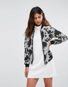 Helene Berman Zip Front Bomber Jacket In Black And White Lace - Multi