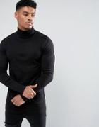 Asos Muscle Fit Roll Neck Long Sleeve T-shirt - Black