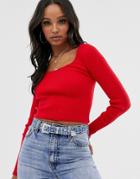 Asos Design Scoop Neck Long Sleeve Sweater In Fine Knit Rib - Red