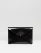 Leather Satchel Company Clutch Bag In Black Patent - Black