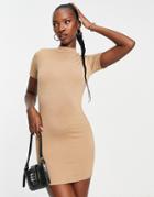 Public Desire Double Layered Capped Sleeve Mini Body-conscious Dress In Chestnut-brown