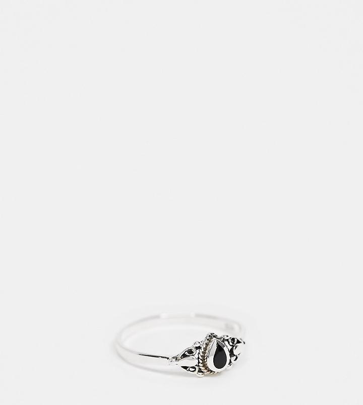 Kingsley Ryan Curve Etched Ring With Onyx Stone In Sterling Silver