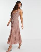 Asos Edition Embellished Cami Midi Dress In Cinnamon Rose-copper