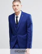 Farah Skinny Suit Jacket With Peak Lapel In Blue - Rich Blue