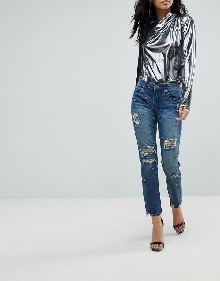 Blank Nyc Charm Skinny Jean With Jewel Embellishment - Blue