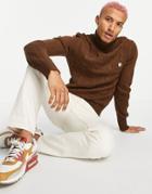 Le Breve Heavy Cable Knit Roll Neck Sweater In Brown