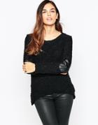 Ax Paris Patch Sleeve Sweater - Black