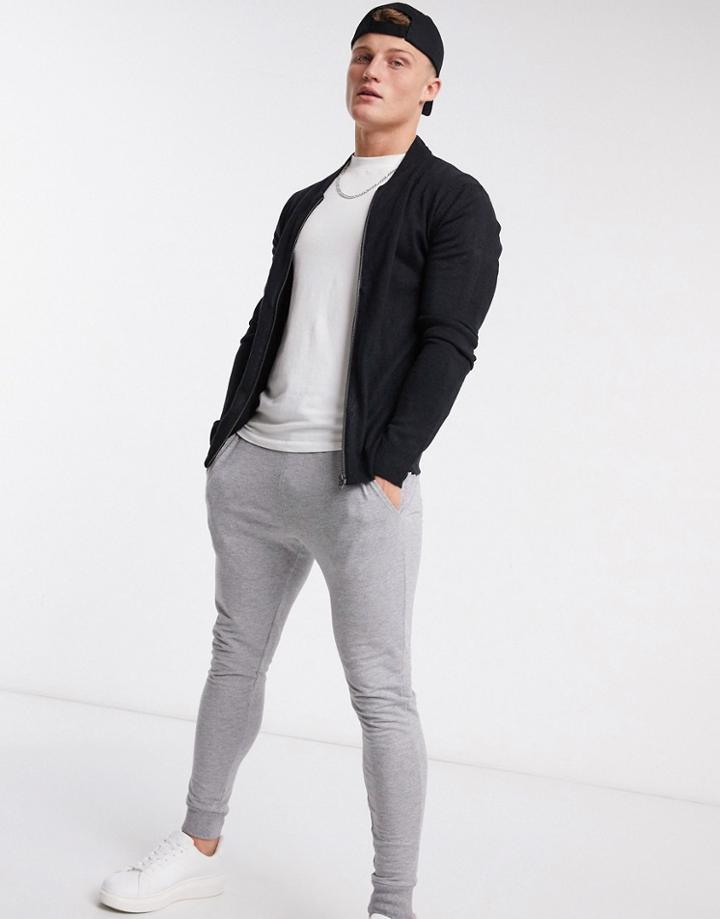 French Connection Soft Touch Knitted Zip-through Bomber Jacket In Navy