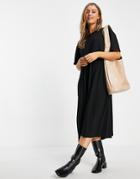 Asos Design Oversized Midi Smock Dress In Black-multi