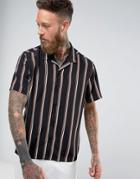 Asos Regular Fit Stripe Shirt With Revere Collar - Black
