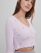 Bershka Cropped Jersey Cardigan With Flower Embroidery In Pink