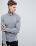 Farah Merriweather Slim Fit Long Sleeve Polo In Gravel Marl - Gray