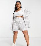 Asos Design Curve Mix & Match Mom Suit Short In Blue Check