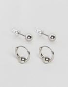 Asos Hoop And Stud Earring Pack With Ball Design - Silver