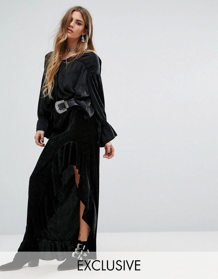 Rokoko High Low Skirt With Ruffle Trim - Black