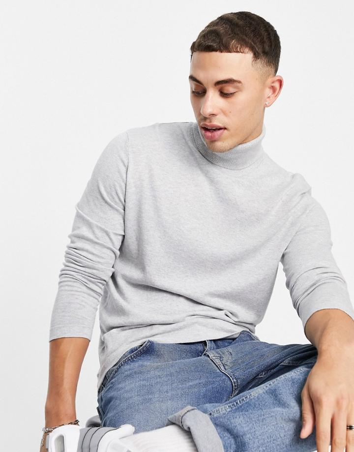 Jack & Jones Originals Roll Neck Sweater In Light Gray-grey