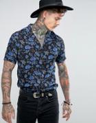 Asos Oversized Viscose Crinkle Floral Shirt - Black