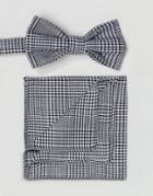 Asos Prince Of Wales Check Bow Tie And Pocket Square - Black