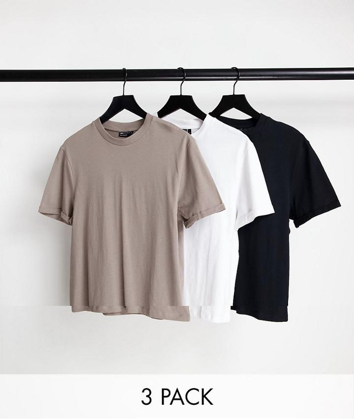 Asos Design 3 Pack T-shirt With Roll Sleeve In Multi