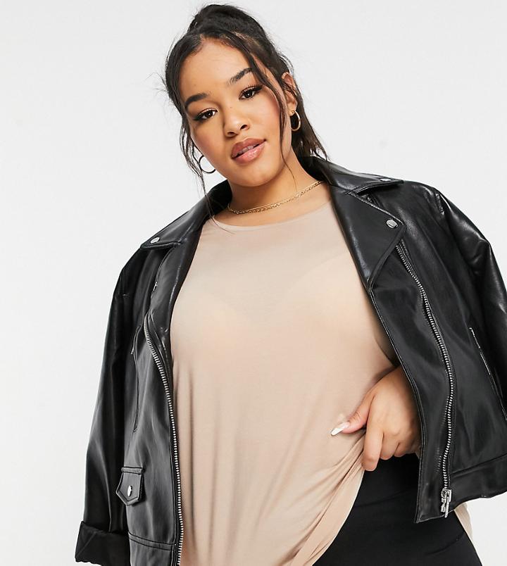 Vero Moda Curve T-shirt With Scoop Neck In Camel-neutral