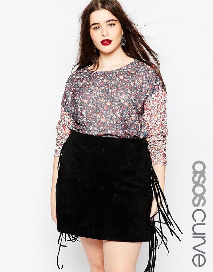 Asos Curve Swing Top In Ditsy Print With Contrast Sleeves - Multi