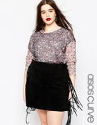Asos Curve Swing Top In Ditsy Print With Contrast Sleeves - Multi