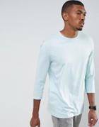 Asos Longline T-shirt With 3/4 Roll Sleeve - Blue