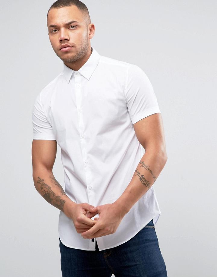 Armani Jeans Short Sleeve Logo Shirt Slim Fit Stretch In White - White