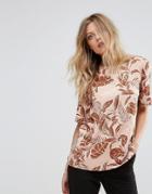Y.a.s Short Sleeved Top In Palm Print - Multi