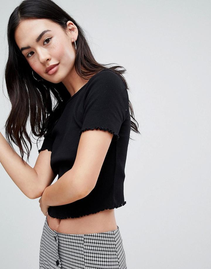 Miss Selfridge Lettuce Hem T Shirt - Black