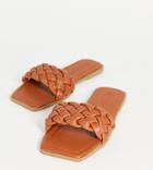 Truffle Collection Wide Fit Square Toe Flat Sliders In Tan-brown