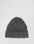 Asos Lambswool Cable Fisherman Beanie In Charcoal - Gray