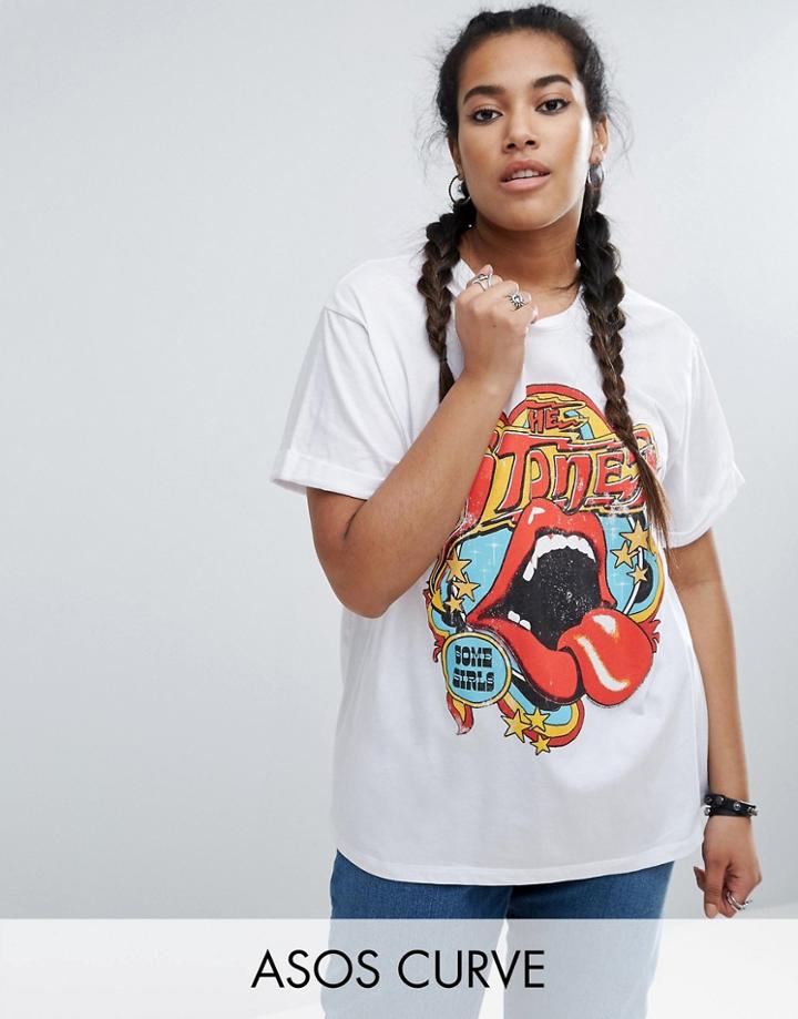 Asos Curve Boyfriend T-shirt With Rolling Stones Print - White