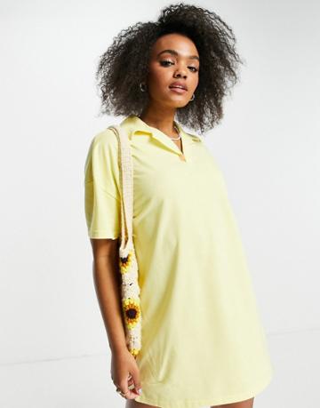Lola May Short Sleeve Polo Shirt Dress In Lemon-yellow