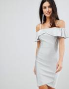 Ax Paris Midi Dress With Overlay - Silver