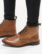 Asos Brogue Boots In Leather - Tan