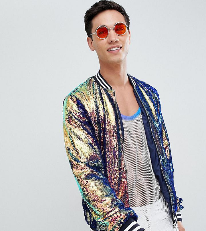 Asos Design Tall Sequin Bomber Jacket - Multi