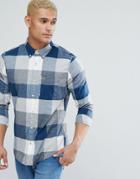 Hollister Logo Pocket Wide Check Slim Fit Shirt In Blue And Cream - Gray