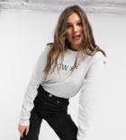 Asos Design Tall Sweatshirt With Low Key Motif In Gray Heather-grey